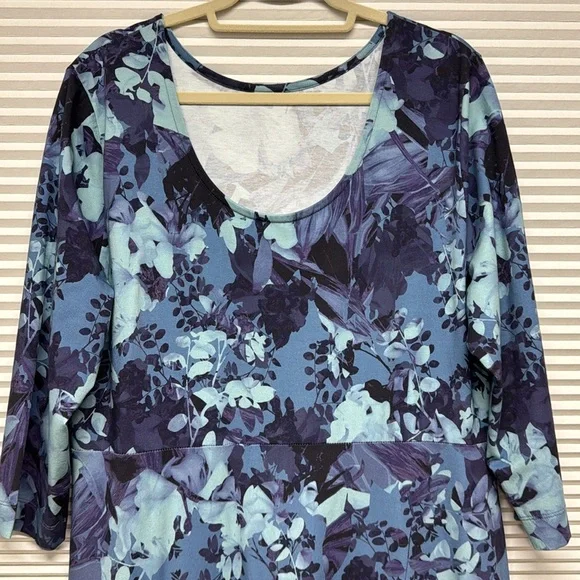 Soft Surroundings Blue Floral Midi Dress Sz 1X - Picture 6 of 8